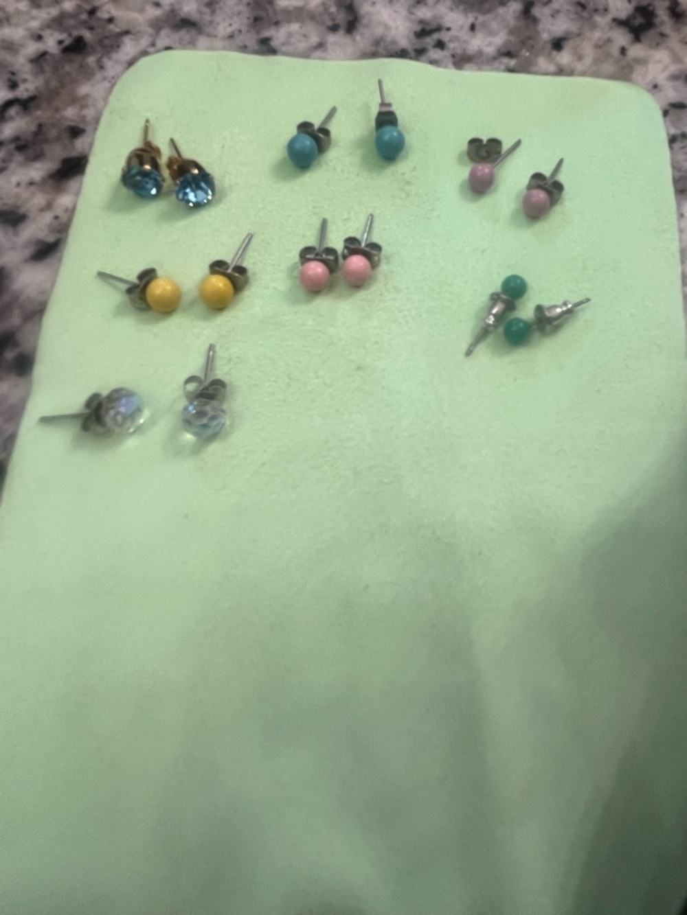 Assorted Color Stud Earring Set - Turquoise, Pink, Yellow, Green, Clear - Picture 2 of 3